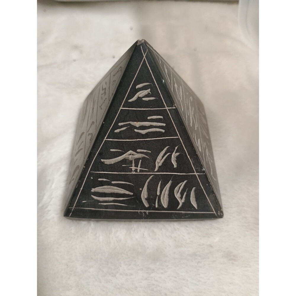 Basalt Stone Egyptian Hieroglyph Pyramid Paperweight Hand Carved Made in Egypt